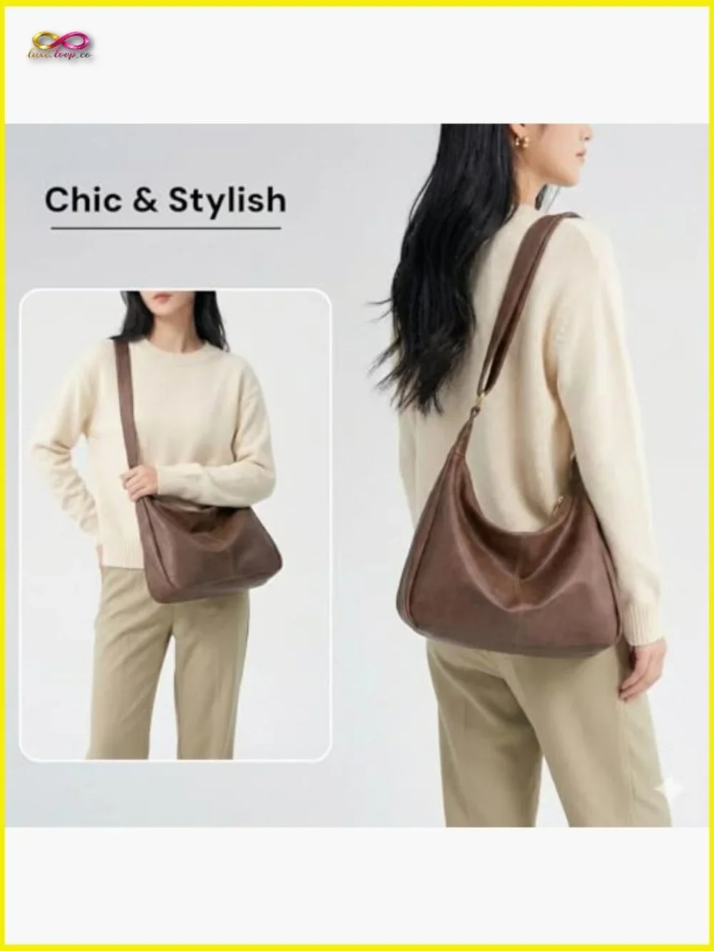 Slouchy Hobo Bag Soft Vegan Leather Adjustable Strap Crossbody Tote Multi